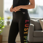 PINK - Victoria's Secret Victoria's Secret Pink Bling Ombre Rainbow Sequin Cotton Black Yoga Leggings Photo 0