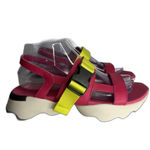 Sorel Sandals Womens Size 8.5 Pink Neon Yellow Platform Slingback Buckle Sport Photo 4