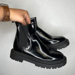 ZARA Black Patent Lug Sole Chelsea Boots Side Zip Women's Ankle Booties Photo 0