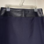 St. John  Pencil Skirt Women’s Sz 8 Navy Blue With Leather Trim Classic Photo 2