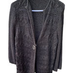 Tribal Brand Cardigan chunky knit loose weave sweater. Black Size M Photo 0