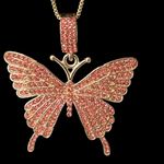 Rose Gold Tone Rhinestones Butterfly Pendant Necklace Estate Bling Pink Photo 2