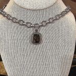 Sterling Silver Artisan Cushion Cut Smokey Topaz  Rope Cable Link Necklace Photo 12