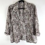 Chico's Cream Brown Leopard Print 3/4 Sleeve Lightweight Open Front Jacket 1(6) Photo 0