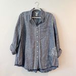 John Mark  Chambray Blue 100% Linen Embroidered Chambray Tunic Button Shirt 0X Photo 1