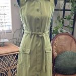 Modcloth Spring Pea Green Sleeveless Button Up Belted Trench Dress Photo 0