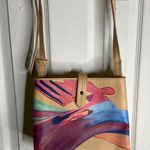 The Sak  Tan and Pink Crossbody Bag with Artistic Design Photo 0