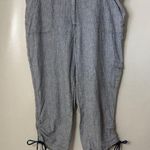 Rafaella  Linen Pants Womens Size 14 Blue Striped Ruched Capris Nautical Beach Photo 0