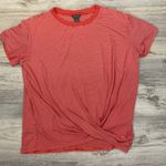 Eddie Bauer Eddy Bauer Melon with White Stripes Short Sleeve Round Neck Ruched Sides Tee S Photo 4