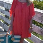 AQUA Gauze Off The Shoulder Tassel Mini Dress In Coral Photo 10