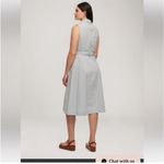 Anne Klein diane seersucker striped blue white midi button down sleeveless dress Photo 1