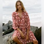 Daughters of India Kyra Mini Dress Balloon Sleeve in Saffron Floral Red Size XS Photo 10