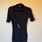 Monrow Black Ribbed Short Sleeve Sweater Dress Womens M Mini Open Back Casual Size M Photo 6