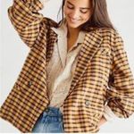 Free People We the  Luminary Plaid Jacket Blazer Mustard Double Breasted XS Photo 0