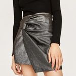 ZARA  Shimmer Metallic Black Grey Knot Tie High Waisted Skirt Women’s Size Small Photo 5