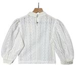 Choosy White Cropped Eyelet Blouse 3/4 Sleeve Collared Button Cuff Top Size XS Photo 1