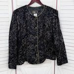 Vintage 80s R&K‎ Evening Floral Glitter Velvet Blazer Jacket Black Gold 14 Photo 6