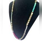 Chloe + Isabel  Long Gold, green & purple Chain Beaded Necklace Crocheted Photo 1