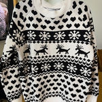 Fashion brand Black and White Heart and Reindeer Sweater size L Size L Photo 0