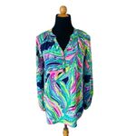 Lilly Pulitzer  Elsa Top 100% Silk Long Sleeve Split Neck Blouse Blue Siz… Photo 1