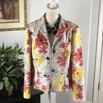 Requirements  Women’s White Quilted Floral Print Full Zip Jacket Blazer Size 14 Photo 0