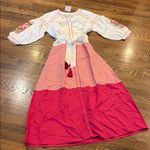 Fairylina NWT White and Pink Embroidered Maxi Dress, color block, belted, s Photo 0