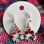 Festive Red and Green Holiday Earrings Set Santa Bell Wreath Pearl Dots Photo 2