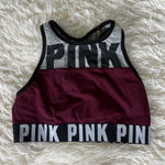 Victoria's Secret PINK Sports Bra Racerback Maroon Gray Logo Small Photo 0