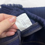 One/Third Tweed Fringed Trim Gold Zip Military Blazer Navy Dressy Size Small Blue Photo 10