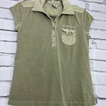 Old Navy Green Short Sleeve Tee Collared 1/4 Button Y2K 2000s Front Pocket SZ S Photo 3