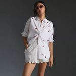 Maeve Anthropologie Cherry Embroidered Bennett Button Up Shirt down tunic long sleeves Photo 7