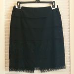 DKNY Black Wool Tiered Pencil Skirt Lace Overlay Size 10 Lined Cocktail Career Photo 2