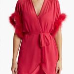 In Bloom by Jonquil Red Faux Fur Trim Chiffon Wrap Robe Size XL NWT Photo 2