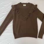 Aritzia Wilfred Chaume Brown Ruffle Yoke Swiss Dot Mock Neck Sweater Size Small Photo 2