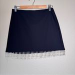 House of Harlow Black Mini Skirt Faux Pearl Beads Women’s 4 Fringe Stretch Photo 6