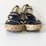Ralph Lauren Lauren Ralph Lauren Wedge Sandals Sz 8 Womens Navy Gold Buckle Luxury Travel Photo 2