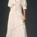 Anthropologie Ethereal Bohemian V-Neck Corset Midi Shirt Dress in White Size XL Photo 0