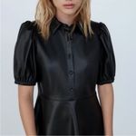 ZARA NWT Bloggers WOMAN FAUX LEATHER MINI DRESS PUFF SLEEVES Size S Photo 3