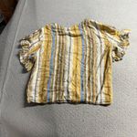 Drew  Tan Beige Brown Striped Linen Blend Button Down Ruffle Blouse Small EUC Photo 5