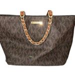 Michael Kors  Handbag Brown Signature Harper Large Tote Logo Gold Chain East West Photo 0