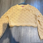 Miami  Butter Yellow Crochet Crop Sweater With Scallop Hem Photo 0
