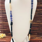 Chico's  Blue Bead & Brass Long Necklace Photo 0
