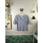 Maeve Mauve by Anthropologie Ribbed Split-Neck Top in Sky - Size - XS Photo 1