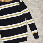 Forever 21 Black & Off-White Yellow Striped Open Front Button Cardigan Sweater Photo 10