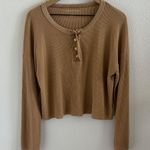 American Eagle Neutral Brown Tan Waffle Thermal Long Sleeve Top Large Photo 0