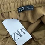 ZARA Tan Brown High Rise Wide Leg Pleated Pull On Cropped Trouser L NWT Photo 4