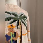 Liz Claiborne LizWear Island Palm Tree Knit Beige Sweater, Size Petite Small Photo 2