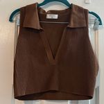 Aritzia Babaton Sculpt Knit Polo Top Epicurean Brown Ribbed Women’s XXL Stretchy Photo 6