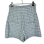 ZARA Blue & White Houndstooth Plaid High Rise Tweed Shorts S Photo 2