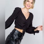 Illa Illa Black Ruched V-Neck Women's Top Photo 0